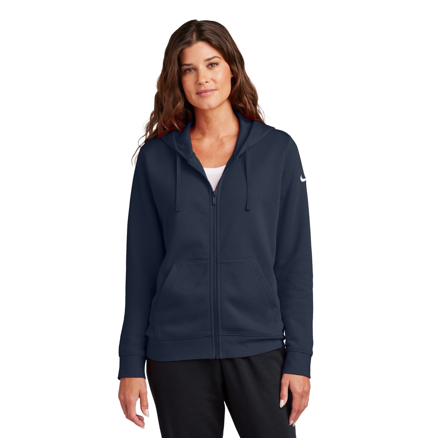 Nike-Nike Women's Club Fleece Sleeve Swoosh Full-Zip Hoodie NKFD9890-MedTech-4